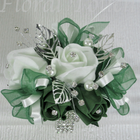 Forest Green Bling Prom Wrist Corsage 